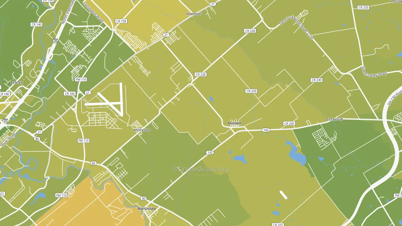 Maxwell, TX Map of Vehicle Theft Rates