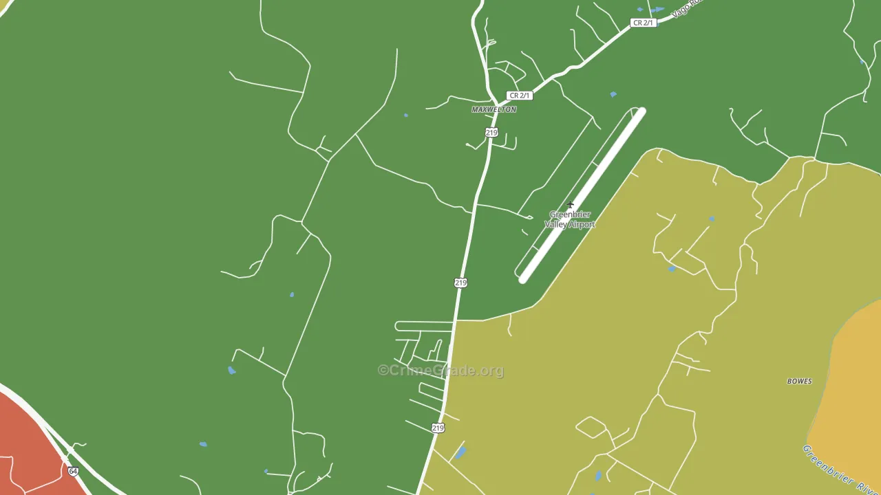 Maxwelton, WV Map of Vehicle Theft Rates