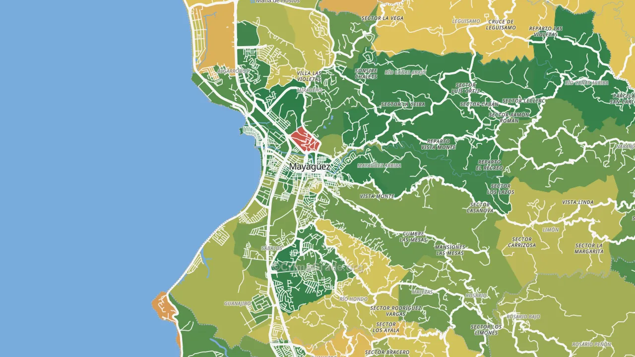 Mayaguez, PR Map of Vehicle Theft Rates