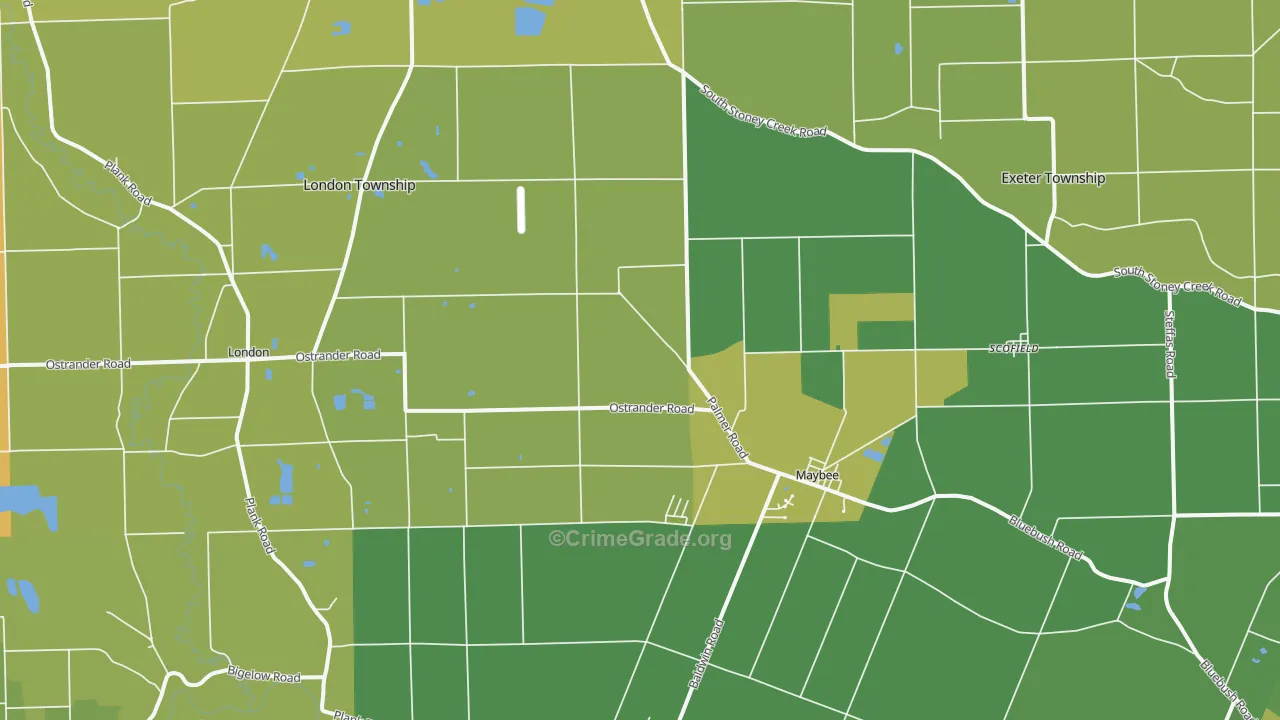 Maybee, MI Map of Vehicle Theft Rates
