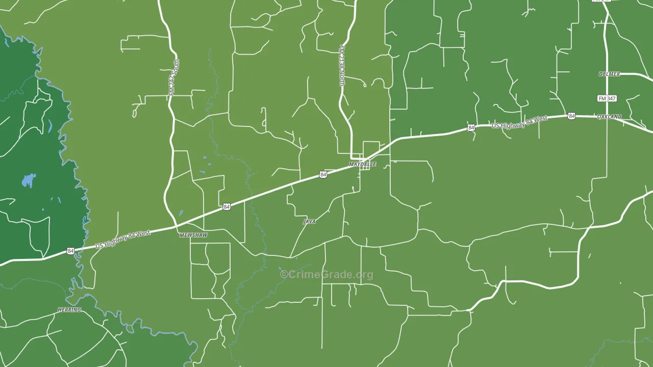 Maydelle, TX Map of Vehicle Theft Rates