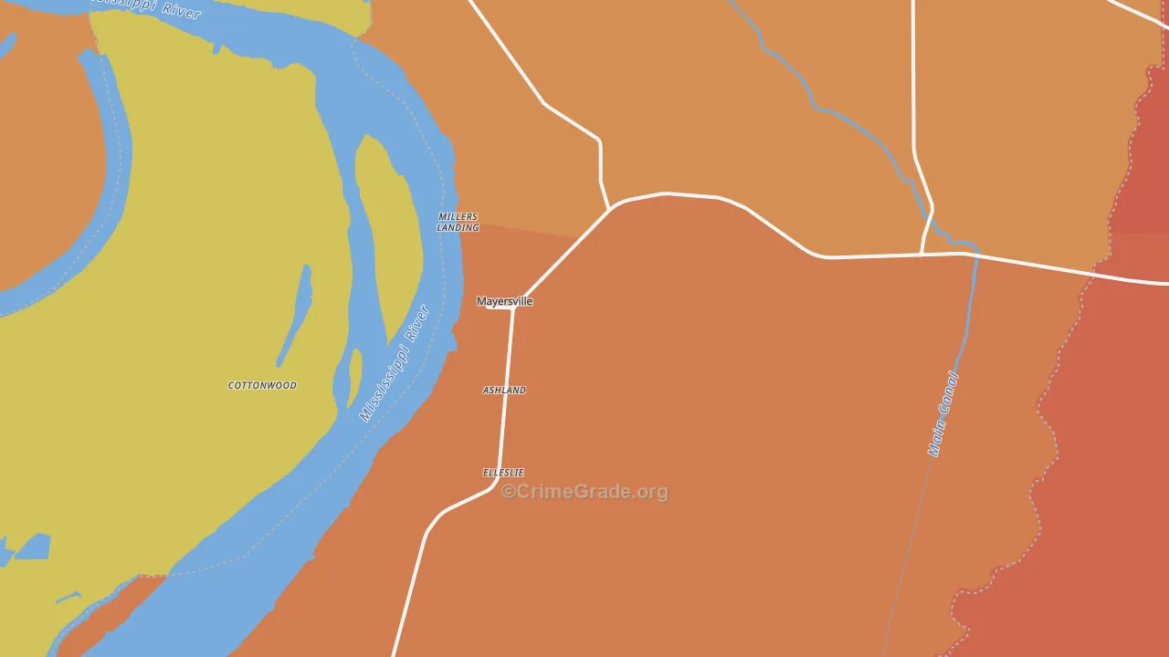 Mayersville, MS Map of Vehicle Theft Rates