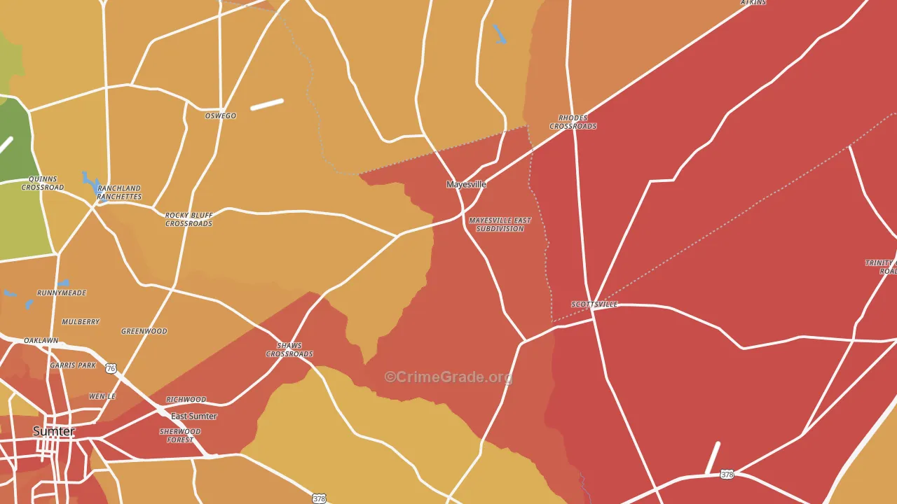 Mayesville, SC Map of Vehicle Theft Rates