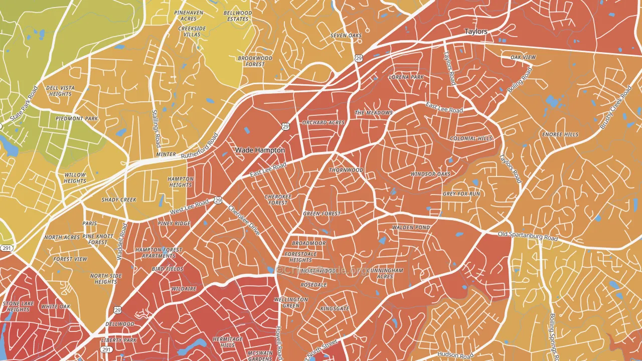 Mayfair Estates, Taylors, SC Map of Vehicle Theft Rates