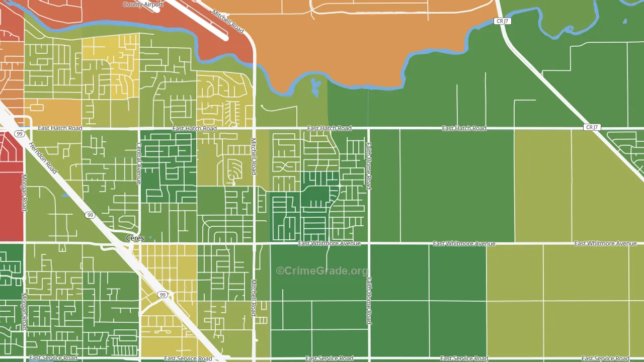 Mayfield, Ceres, CA Map of Vehicle Theft Rates