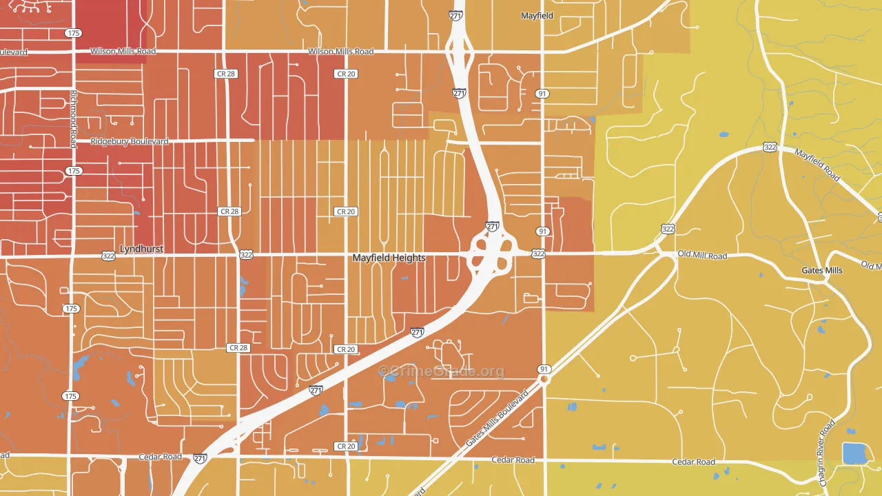 Mayfield Heights, OH Map of Vehicle Theft Rates