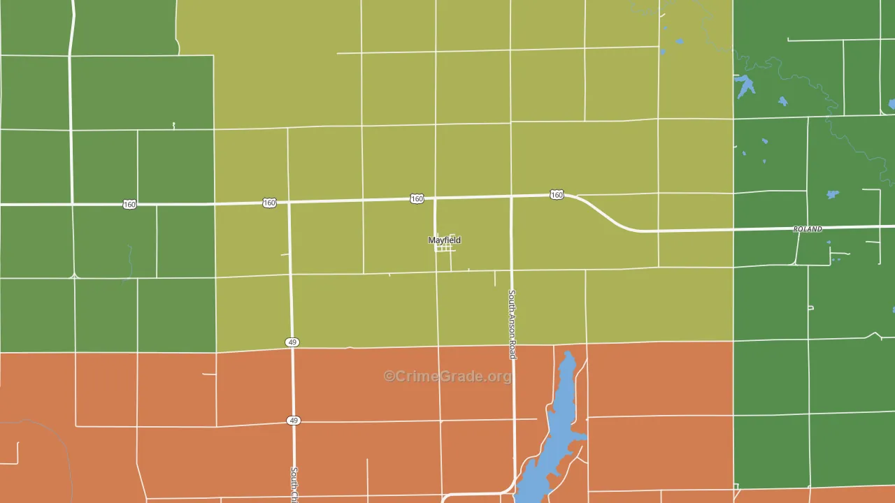 Mayfield, KS Map of Vehicle Theft Rates