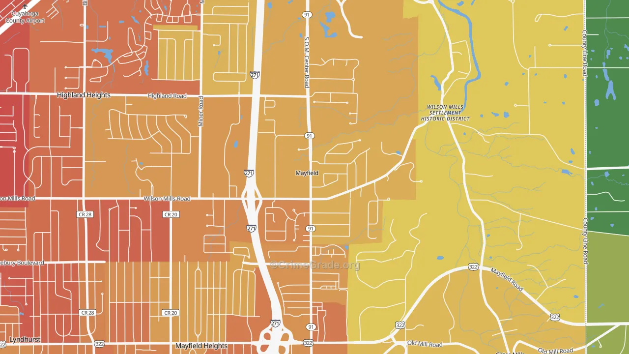 Mayfield, OH Map of Vehicle Theft Rates
