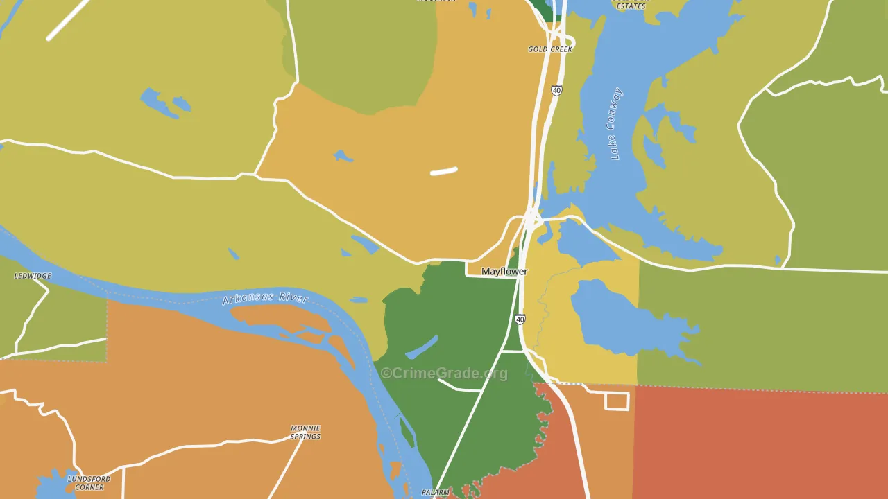 Mayflower, AR Map of Vehicle Theft Rates