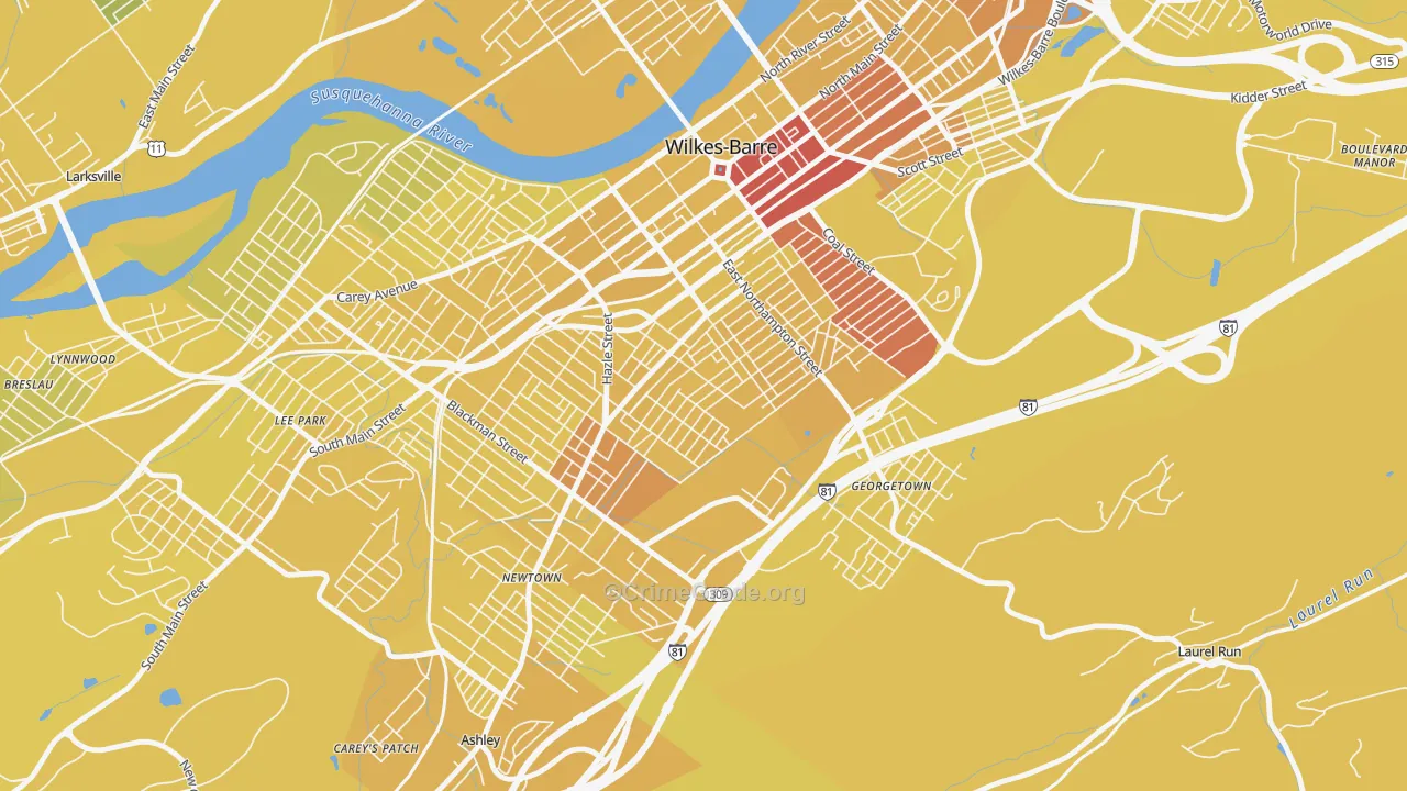 Mayflower, Wilkes-Barre, PA Map of Vehicle Theft Rates