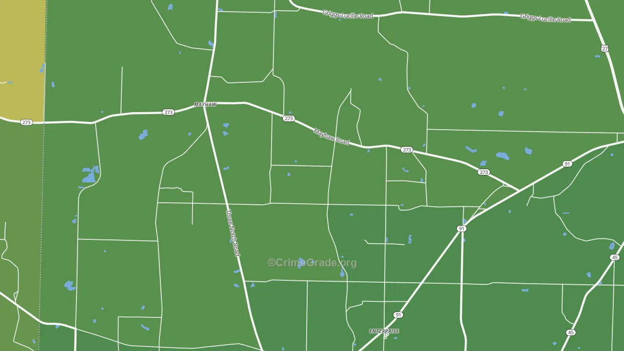 Mayhaw, GA Map of Vehicle Theft Rates