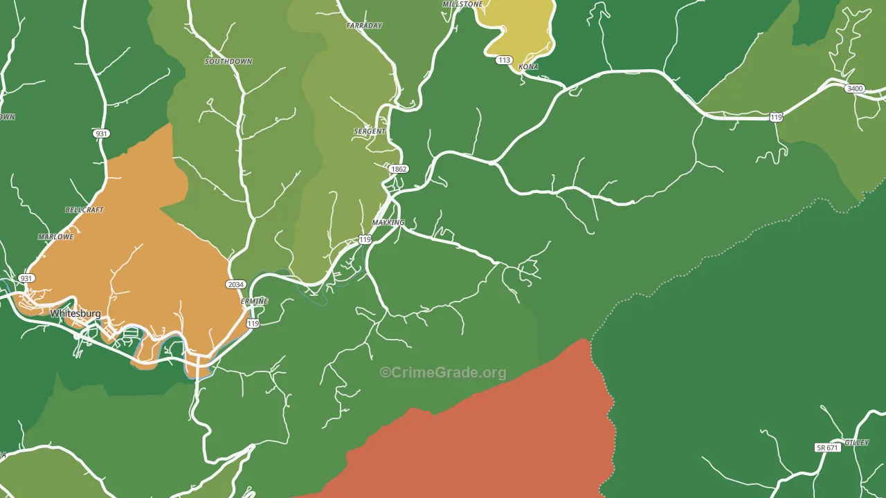 Mayking, KY Map of Vehicle Theft Rates