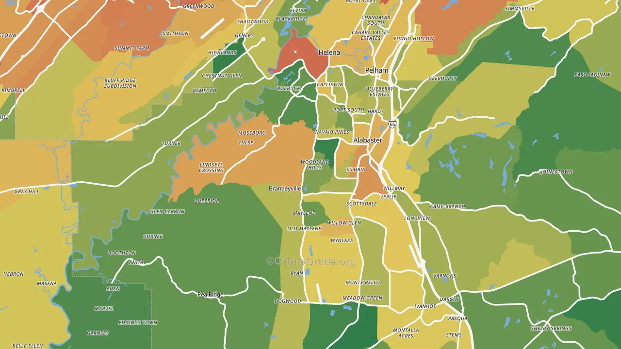 Maylene, AL Map of Vehicle Theft Rates