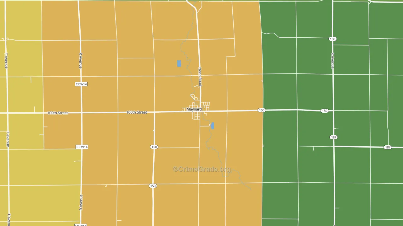 Maynard, IA Map of Vehicle Theft Rates