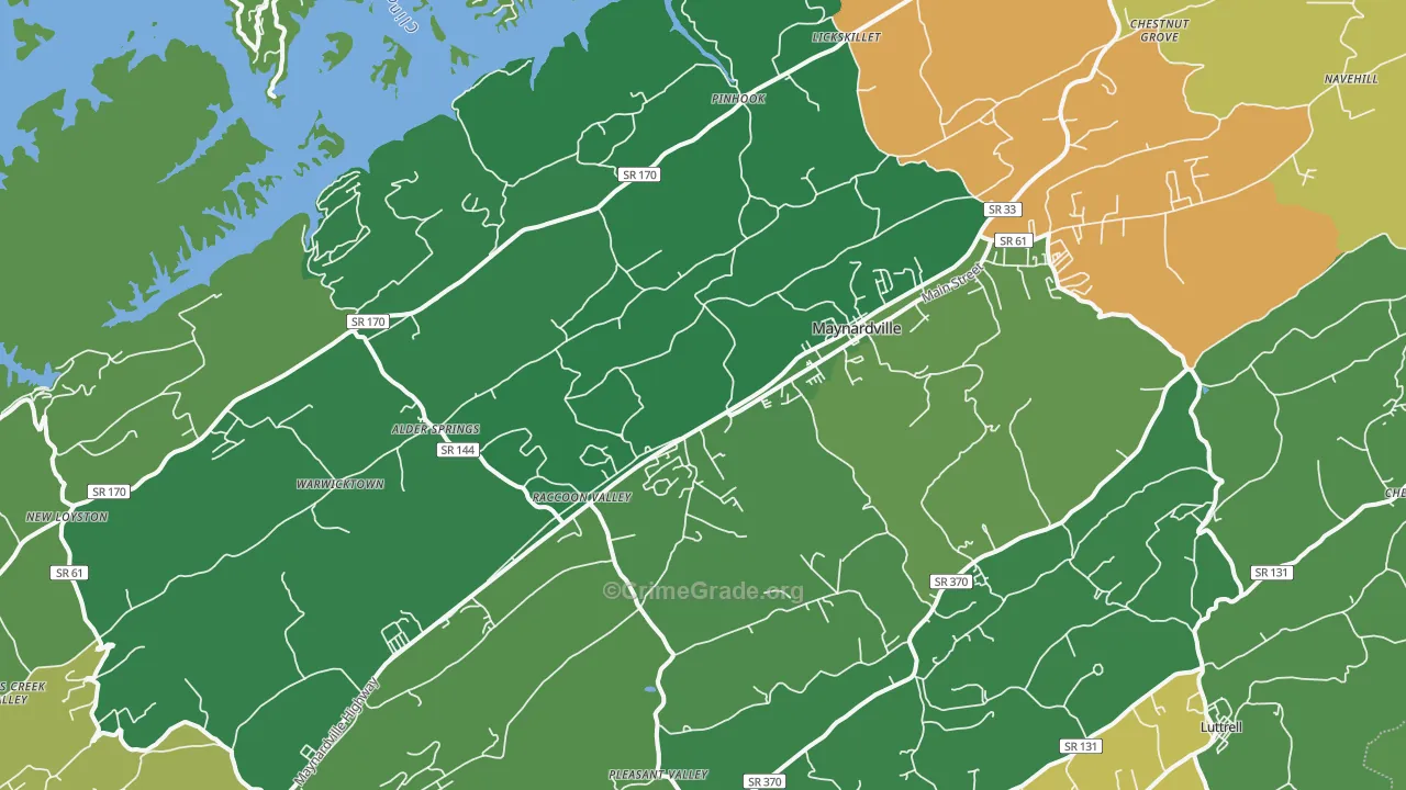 Maynardville, TN Map of Vehicle Theft Rates