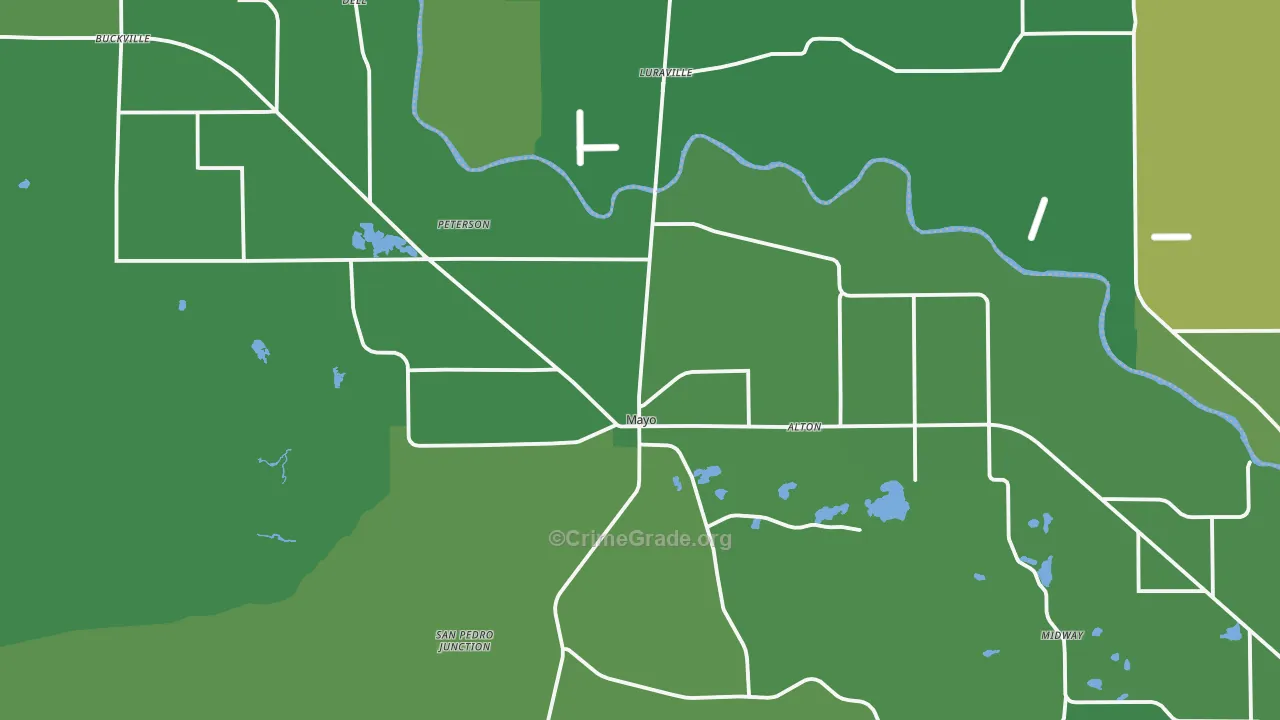 Mayo, FL Map of Vehicle Theft Rates