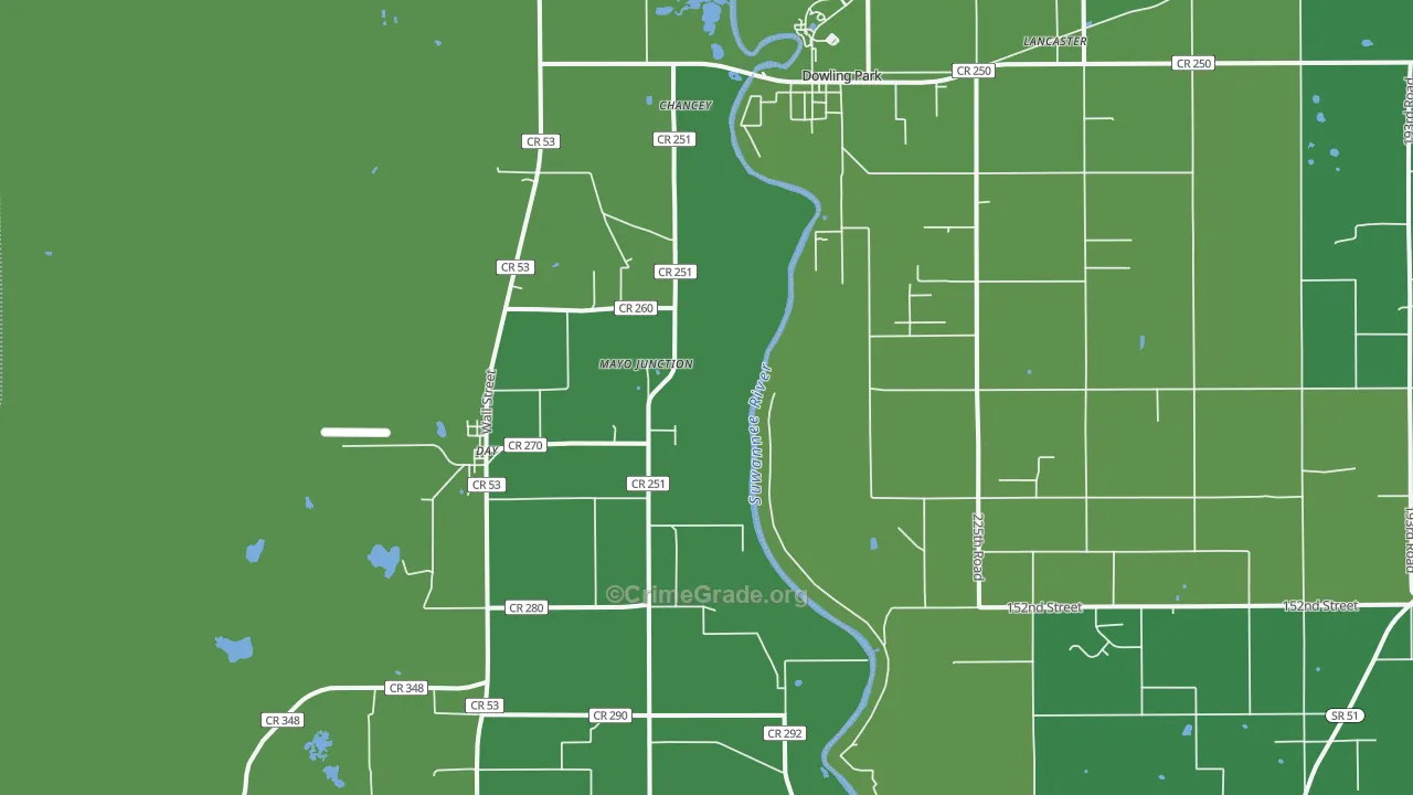 Mayo Junction, FL Map of Vehicle Theft Rates