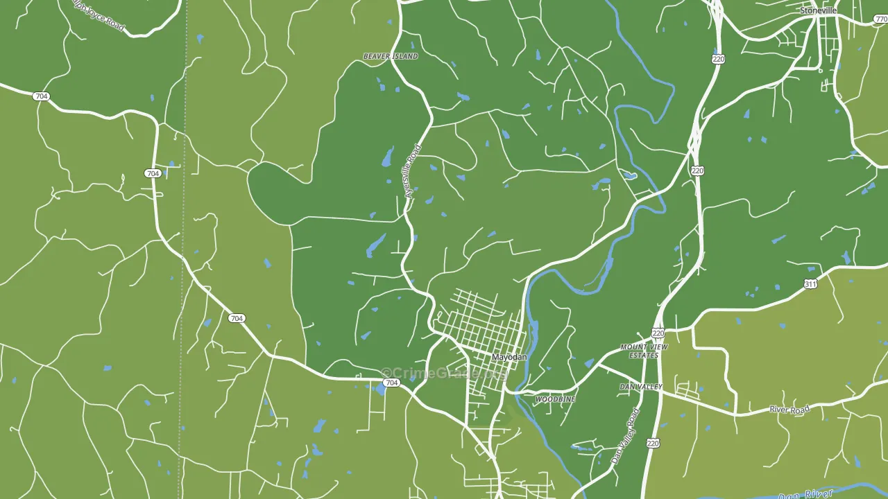 Mayodan, NC Map of Vehicle Theft Rates