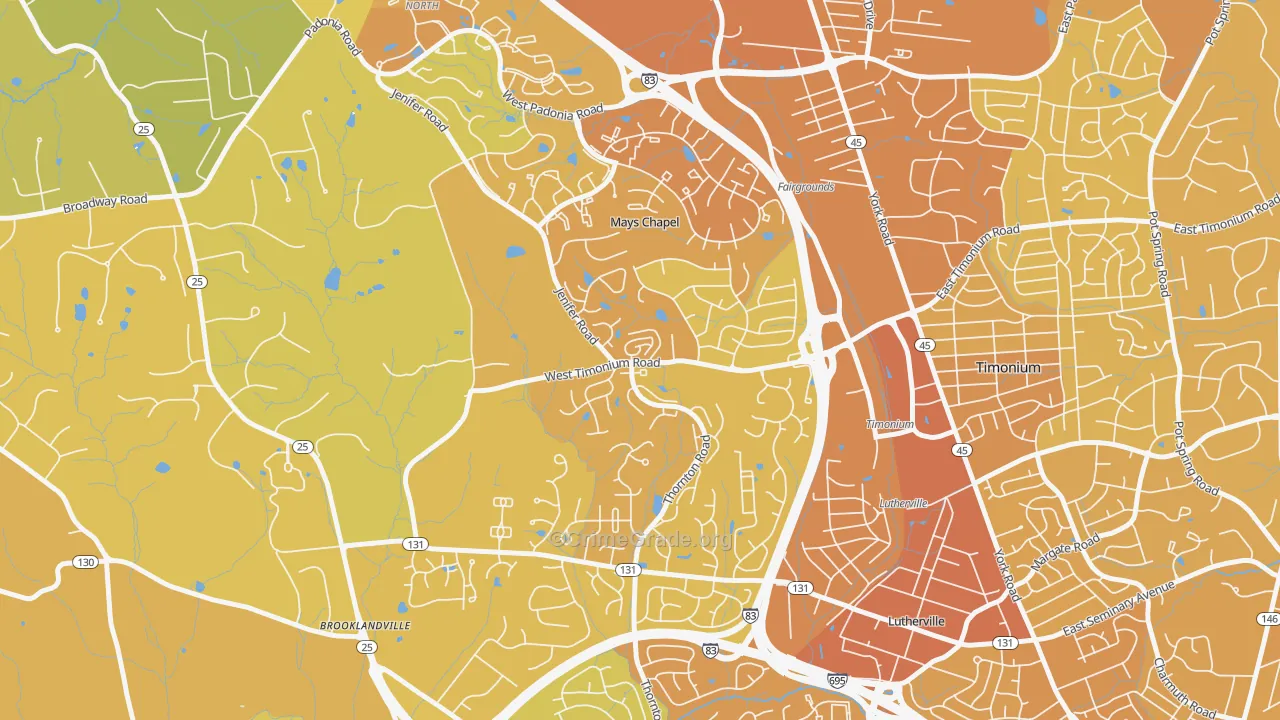 Mays Chapel, MD Map of Vehicle Theft Rates