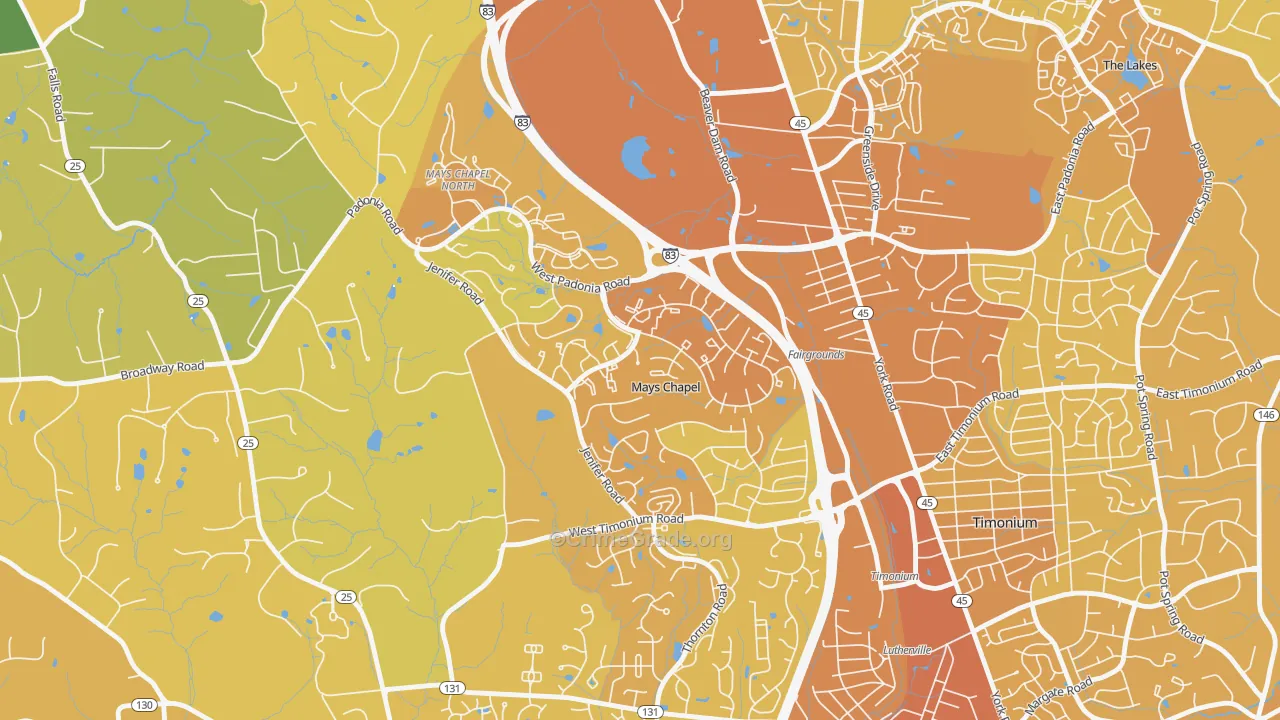 Mays Chapel Village, Mays Chapel, MD Map of Vehicle Theft Rates