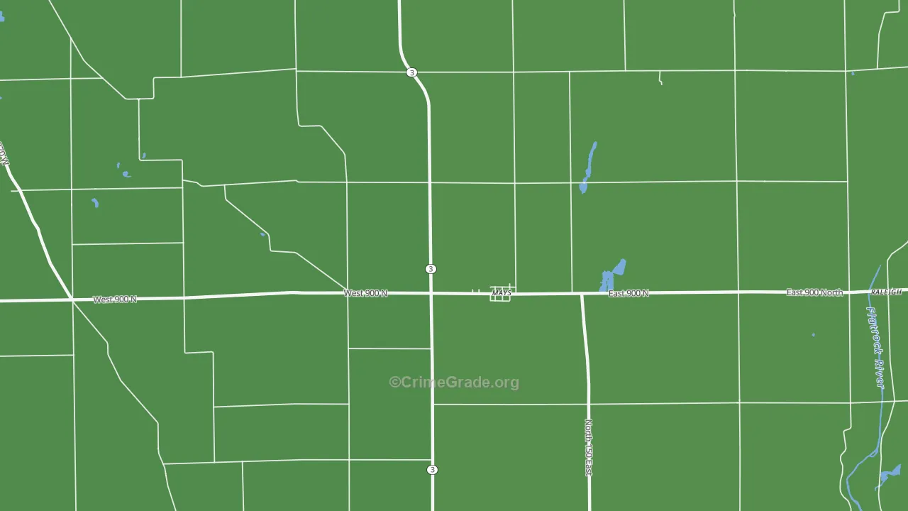 Mays, IN Map of Vehicle Theft Rates