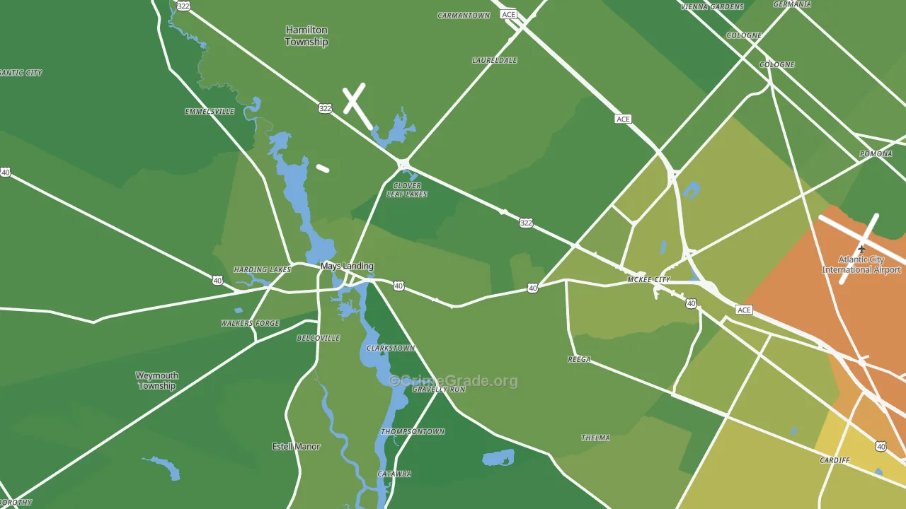 Mays Landing, NJ Map of Vehicle Theft Rates