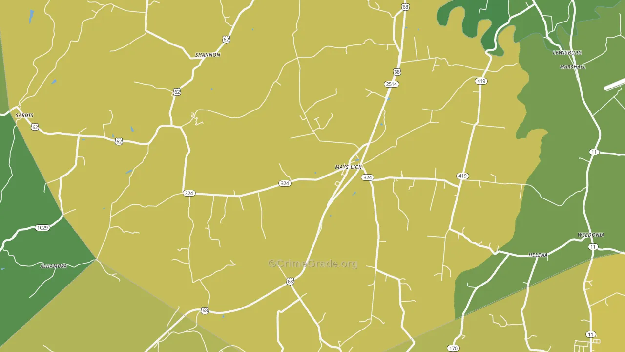 Mays Lick, KY Map of Vehicle Theft Rates
