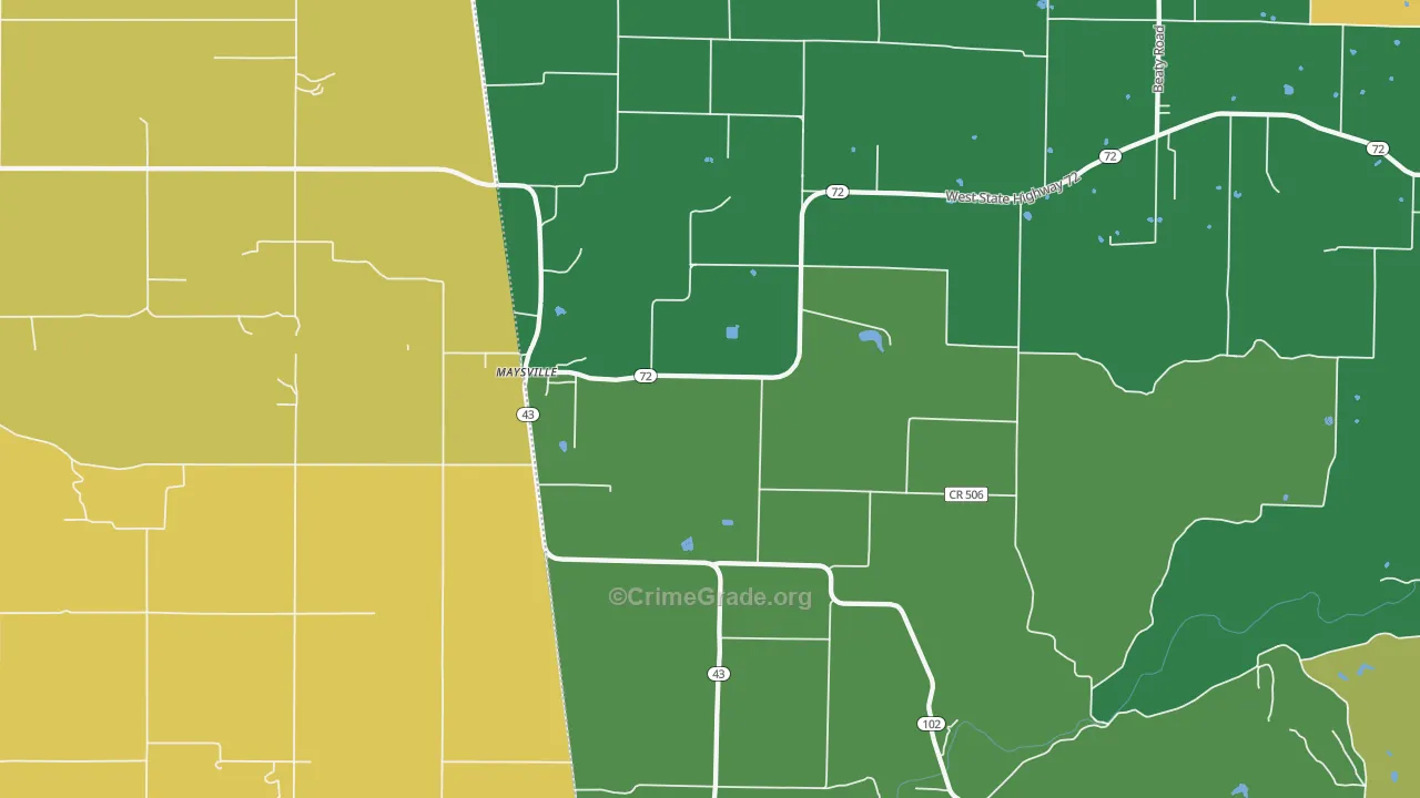 Maysville, AR Map of Vehicle Theft Rates