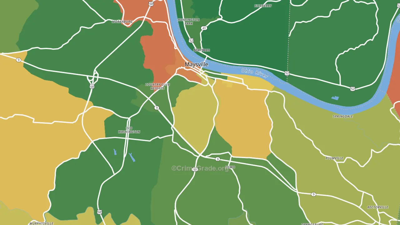 Maysville, KY Map of Vehicle Theft Rates