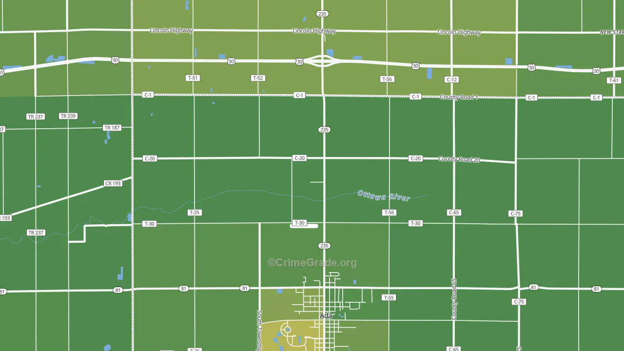 Maysville, OH Map of Vehicle Theft Rates