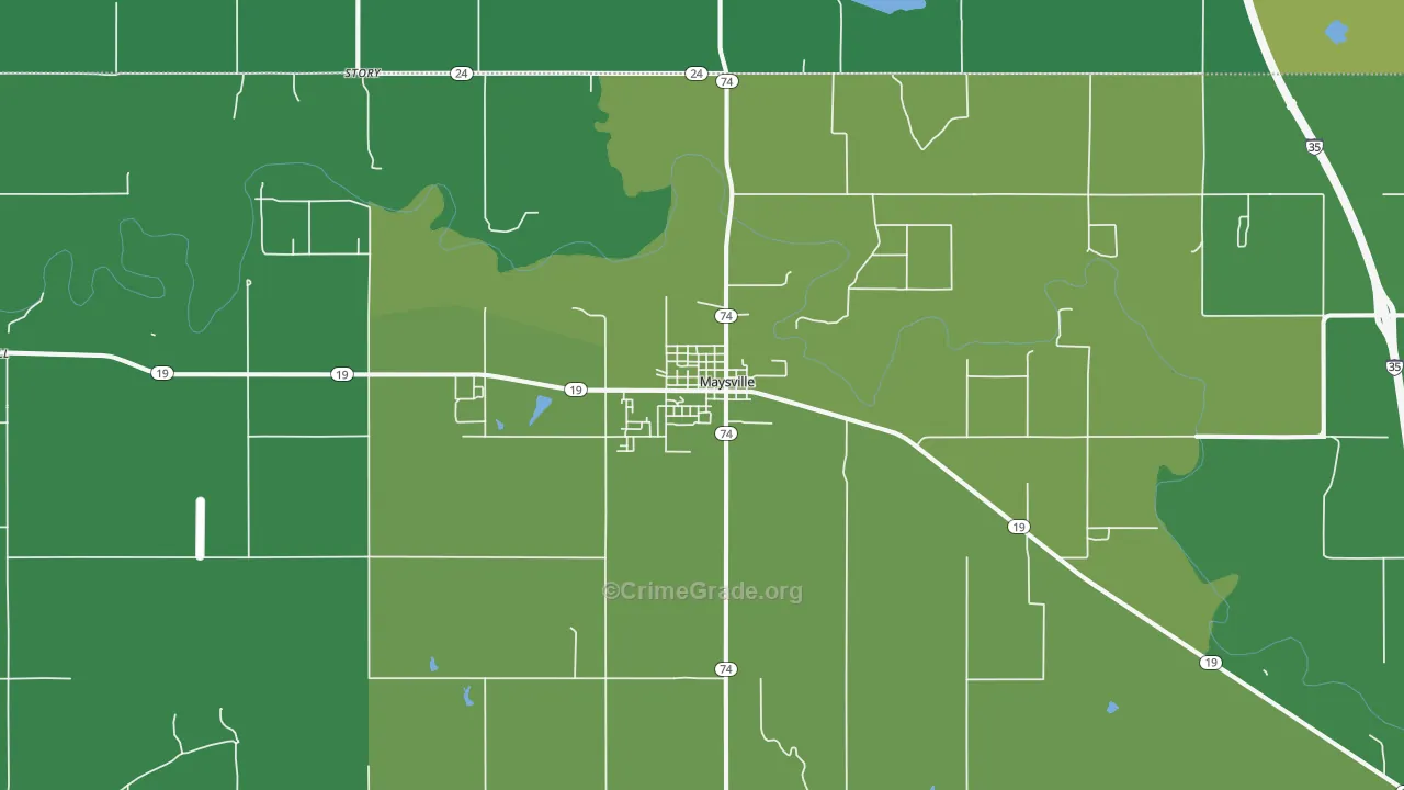 Maysville, OK Map of Vehicle Theft Rates