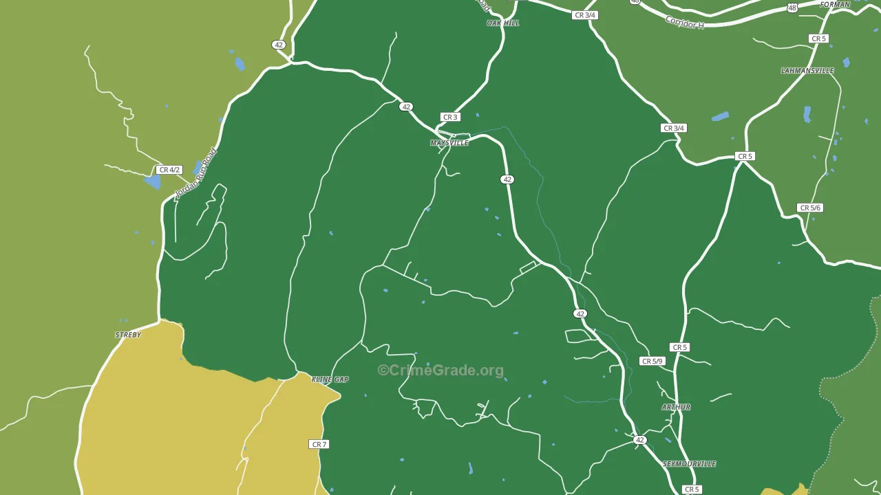 Maysville, WV Map of Vehicle Theft Rates