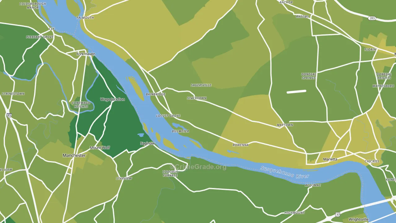 Maytown, PA Map of Vehicle Theft Rates