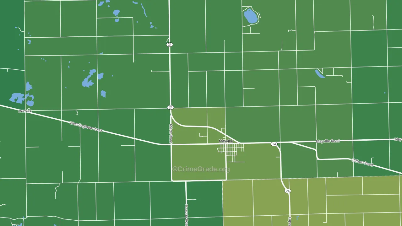 Mayville, MI Map of Vehicle Theft Rates