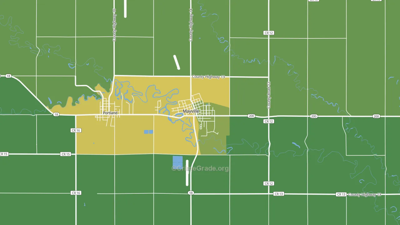 Mayville, ND Map of Vehicle Theft Rates