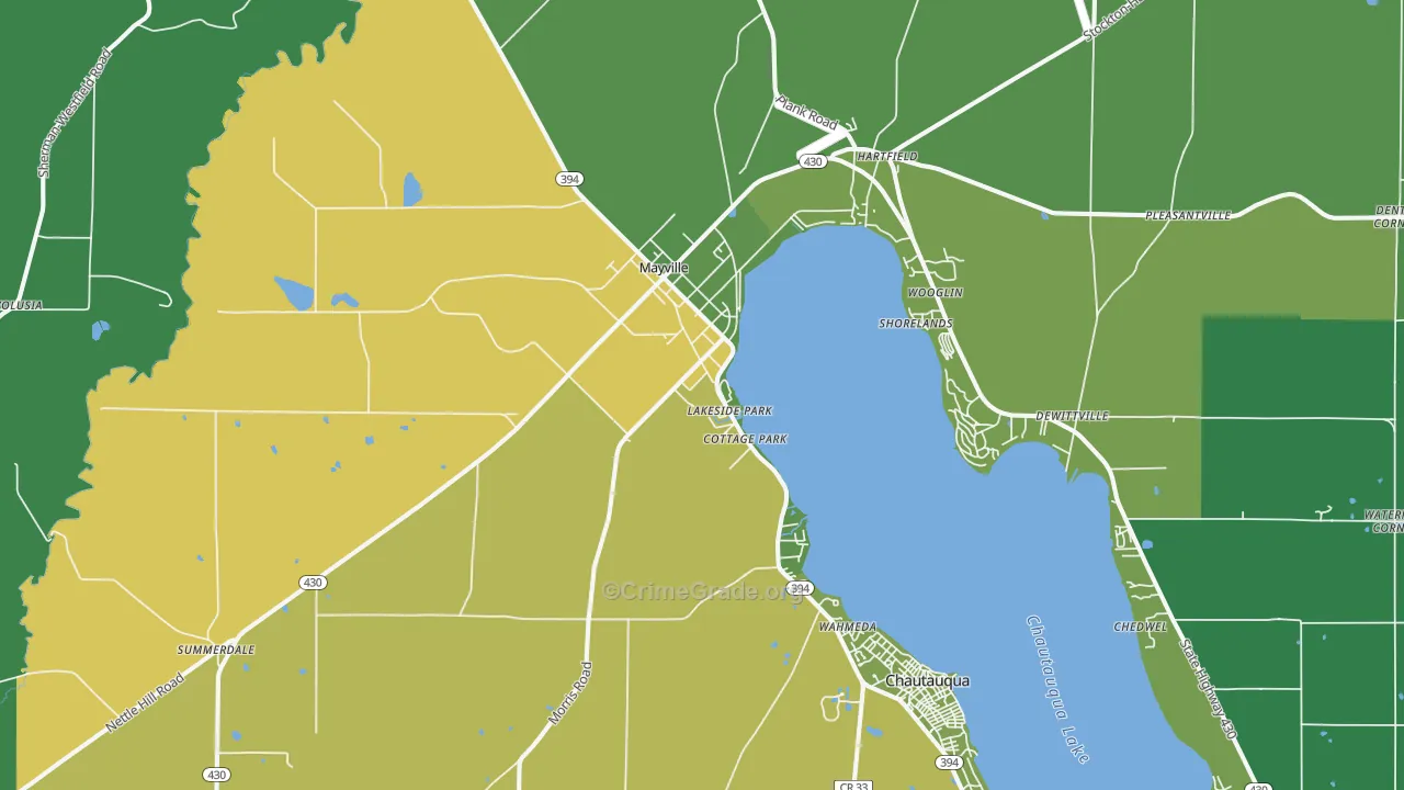Mayville, NY Map of Vehicle Theft Rates
