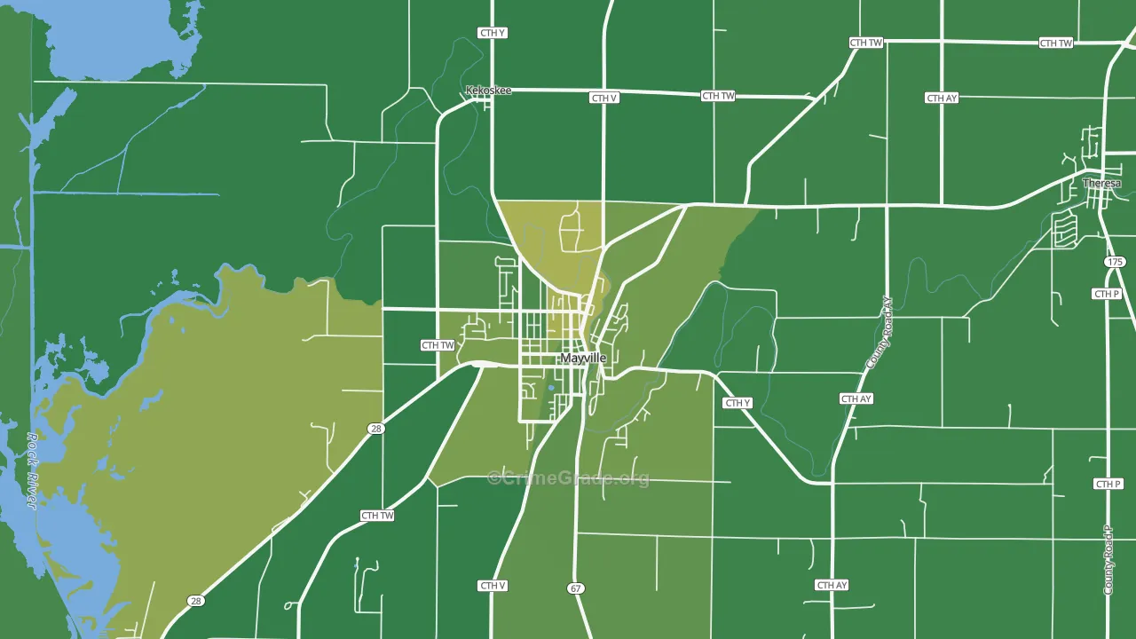Mayville, WI Map of Vehicle Theft Rates