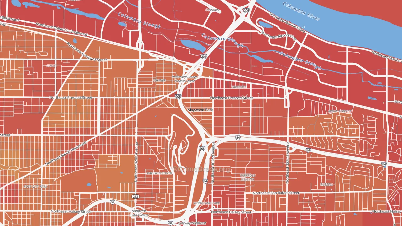 Maywood Park, OR Map of Vehicle Theft Rates