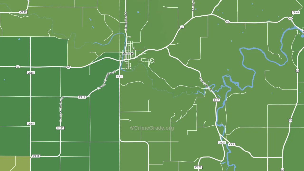 Mazeppa, MN Map of Vehicle Theft Rates