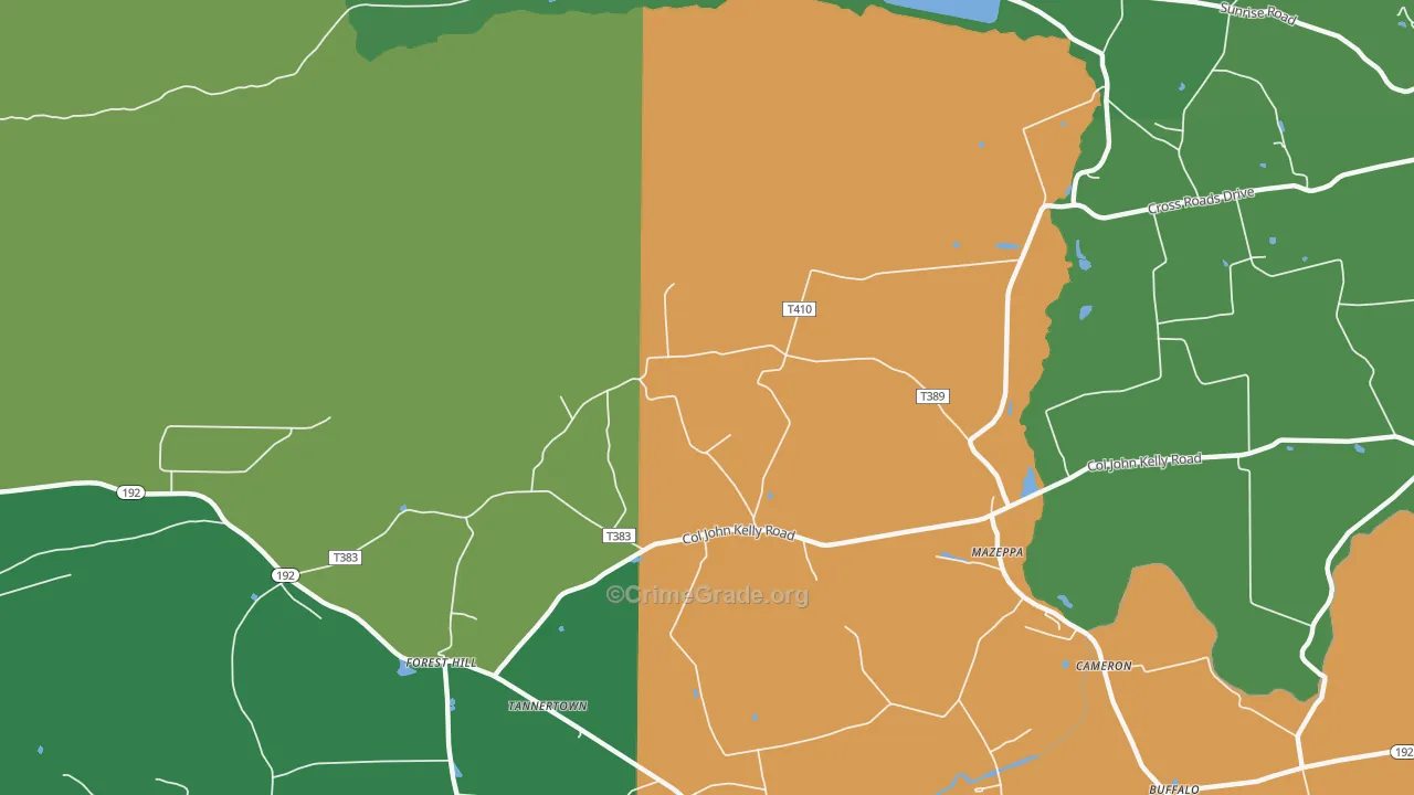 Mazeppa, PA Map of Vehicle Theft Rates