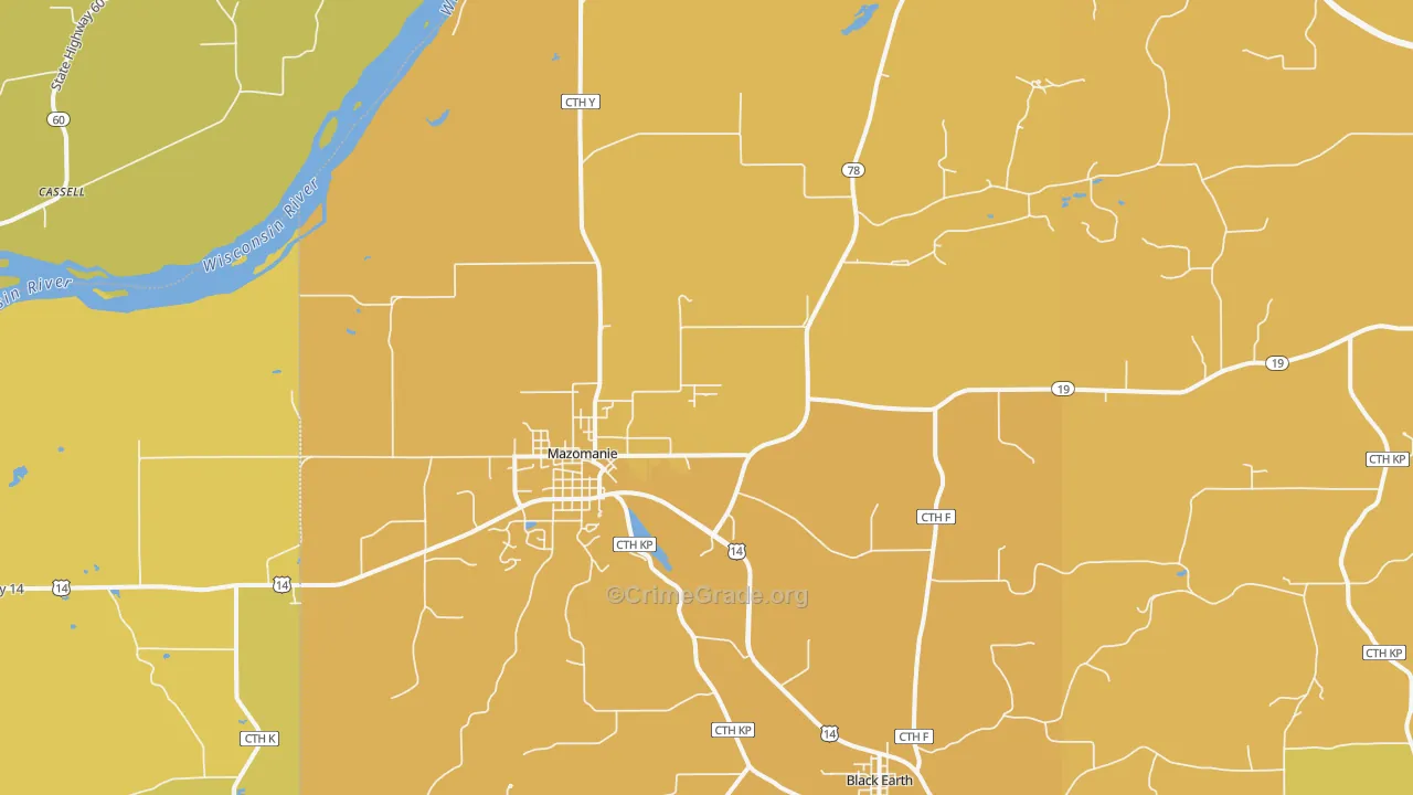 Mazomanie, WI Map of Vehicle Theft Rates