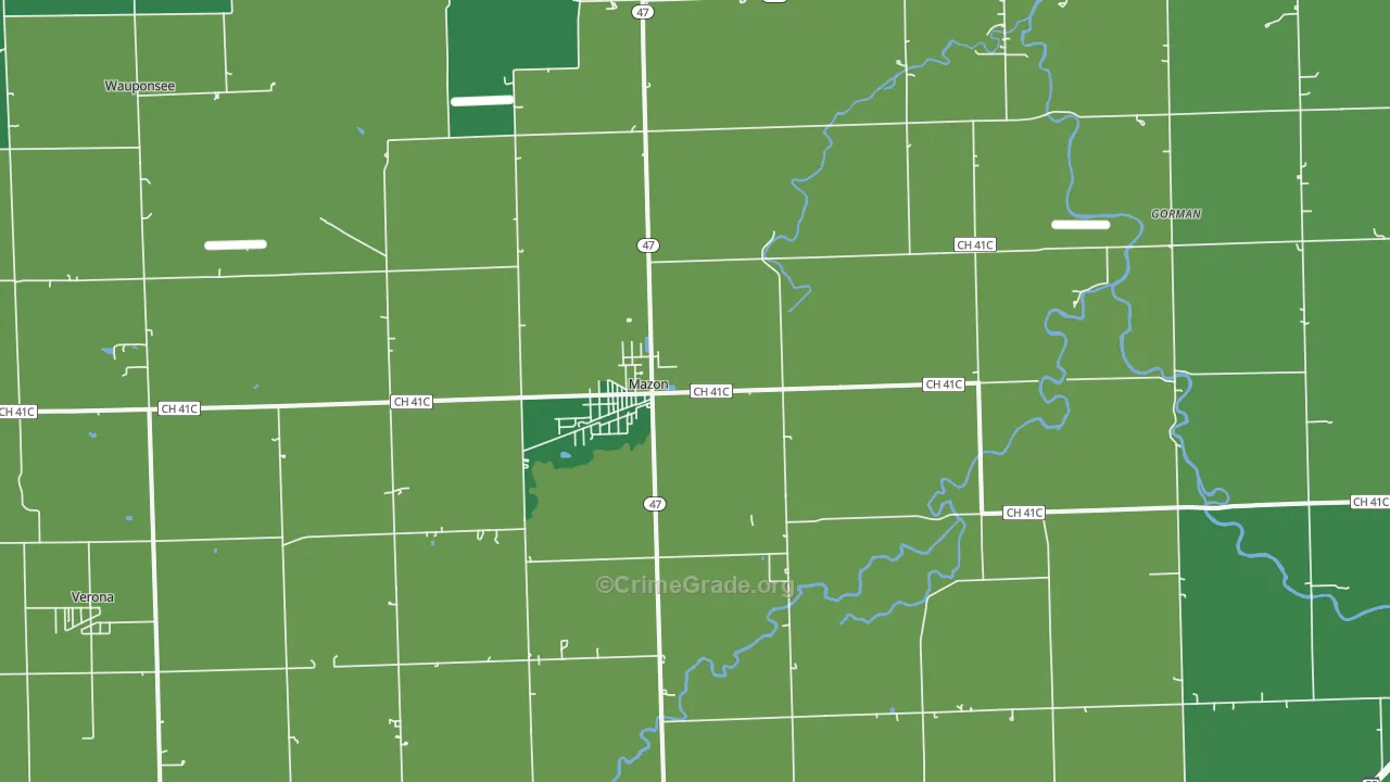 Mazon, IL Map of Vehicle Theft Rates