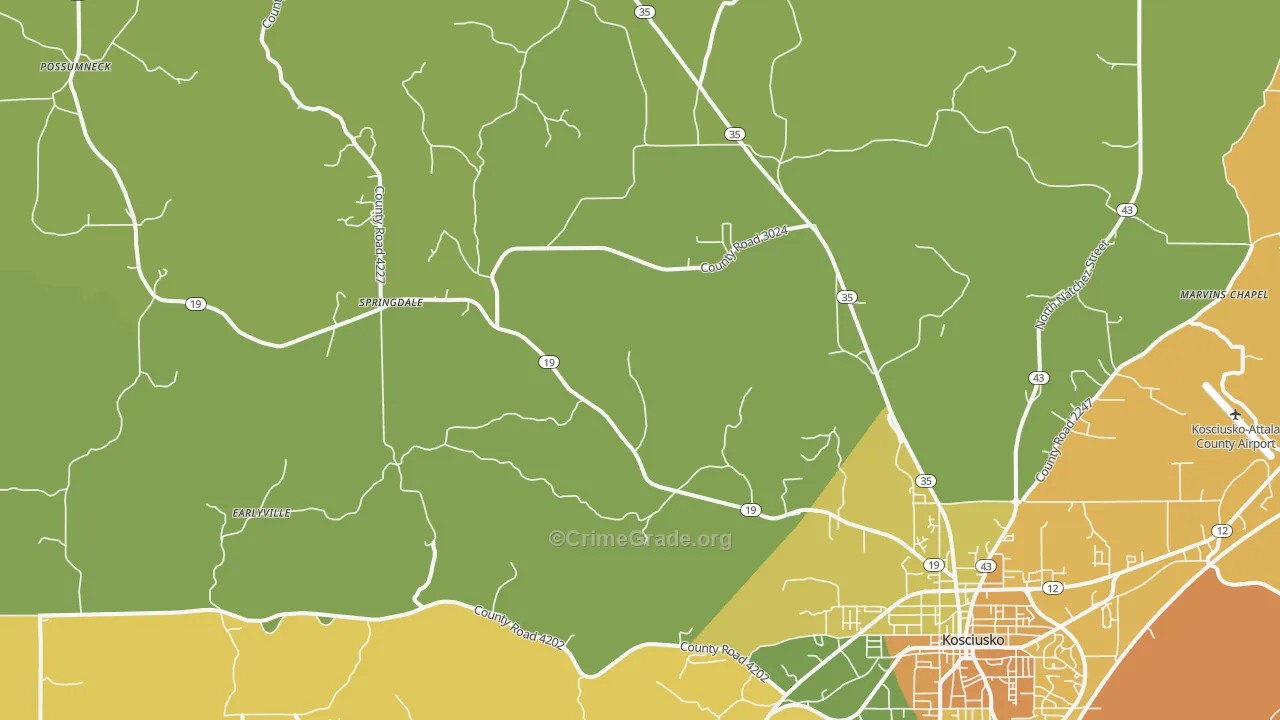 Mc Adams, MS Map of Vehicle Theft Rates