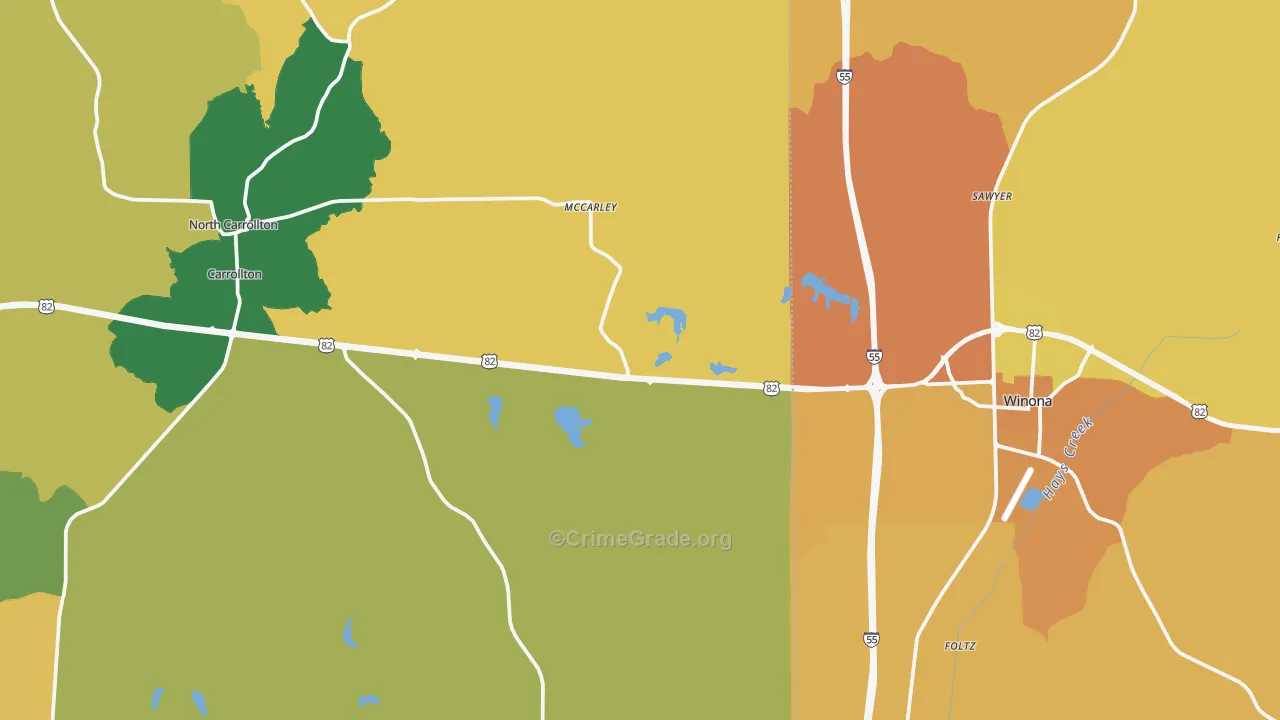 Mc Carley, MS Map of Vehicle Theft Rates