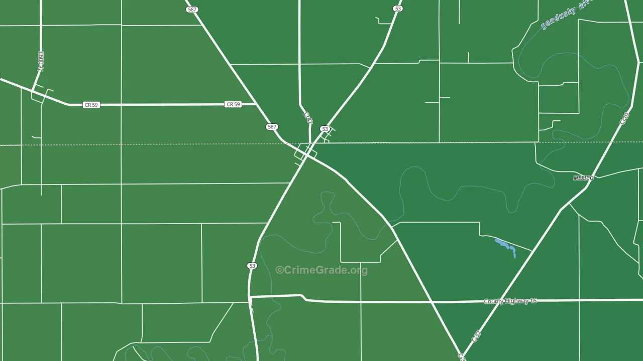 Mc Cutchenville, OH Map of Vehicle Theft Rates