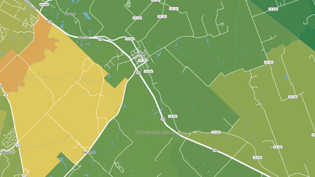 Mc Dade, TX Map of Vehicle Theft Rates