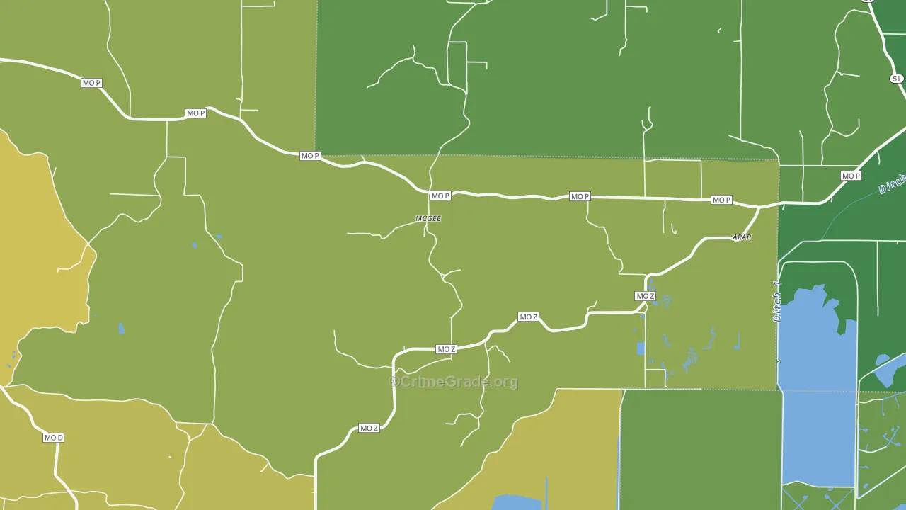 Mc Gee, MO Map of Vehicle Theft Rates