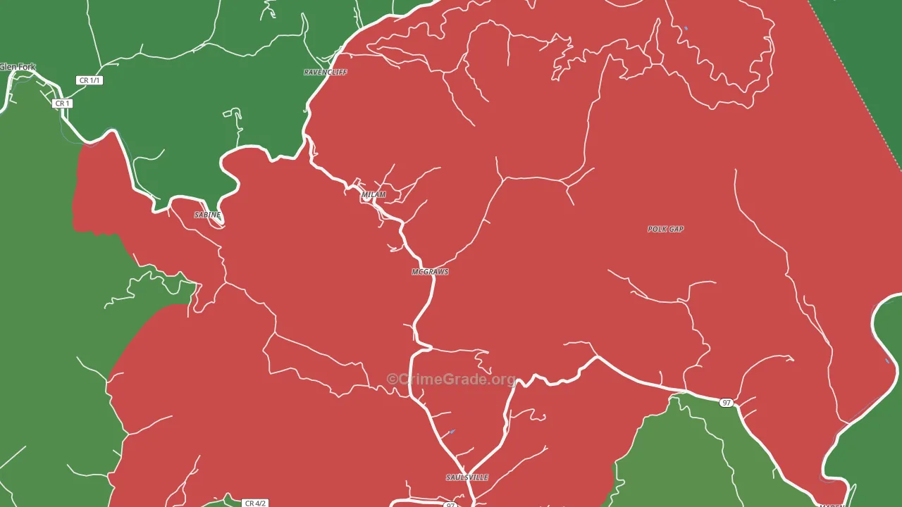 Mc Graws, WV Map of Vehicle Theft Rates