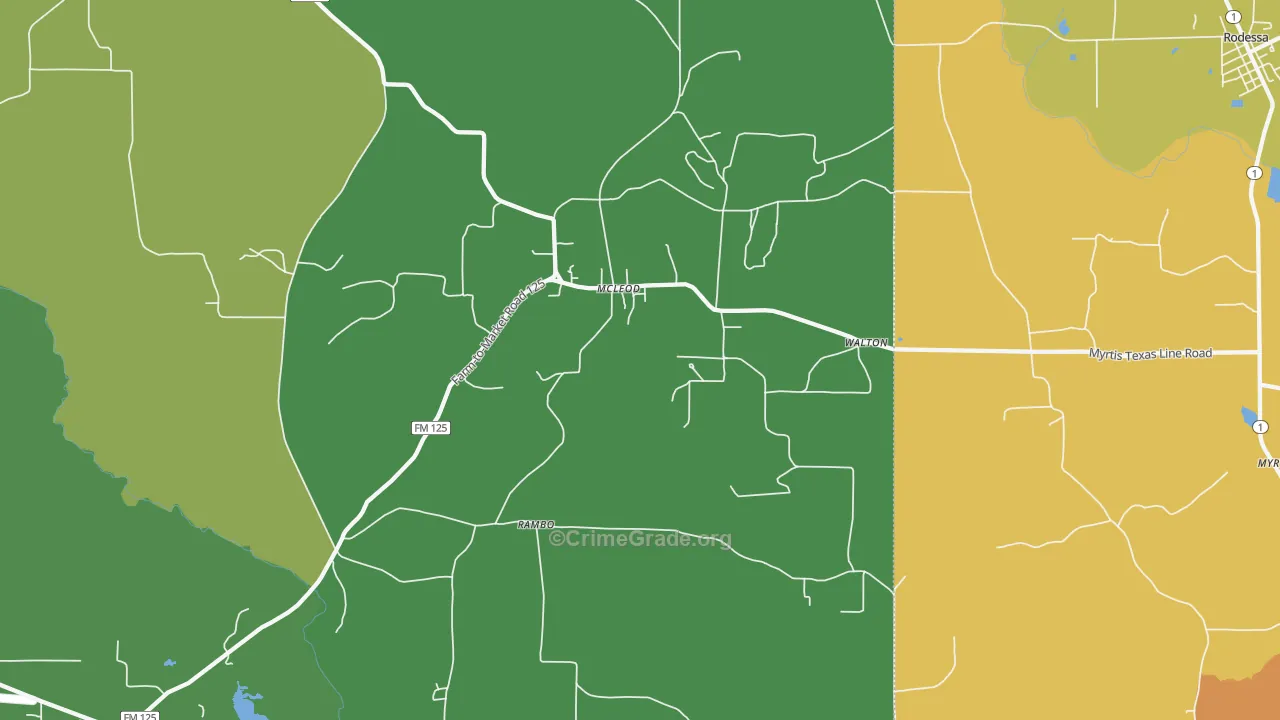 Mc Leod, TX Map of Vehicle Theft Rates