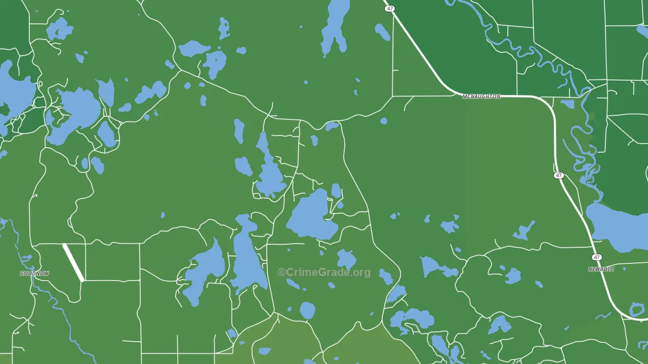 Mc Naughton, WI Map of Vehicle Theft Rates
